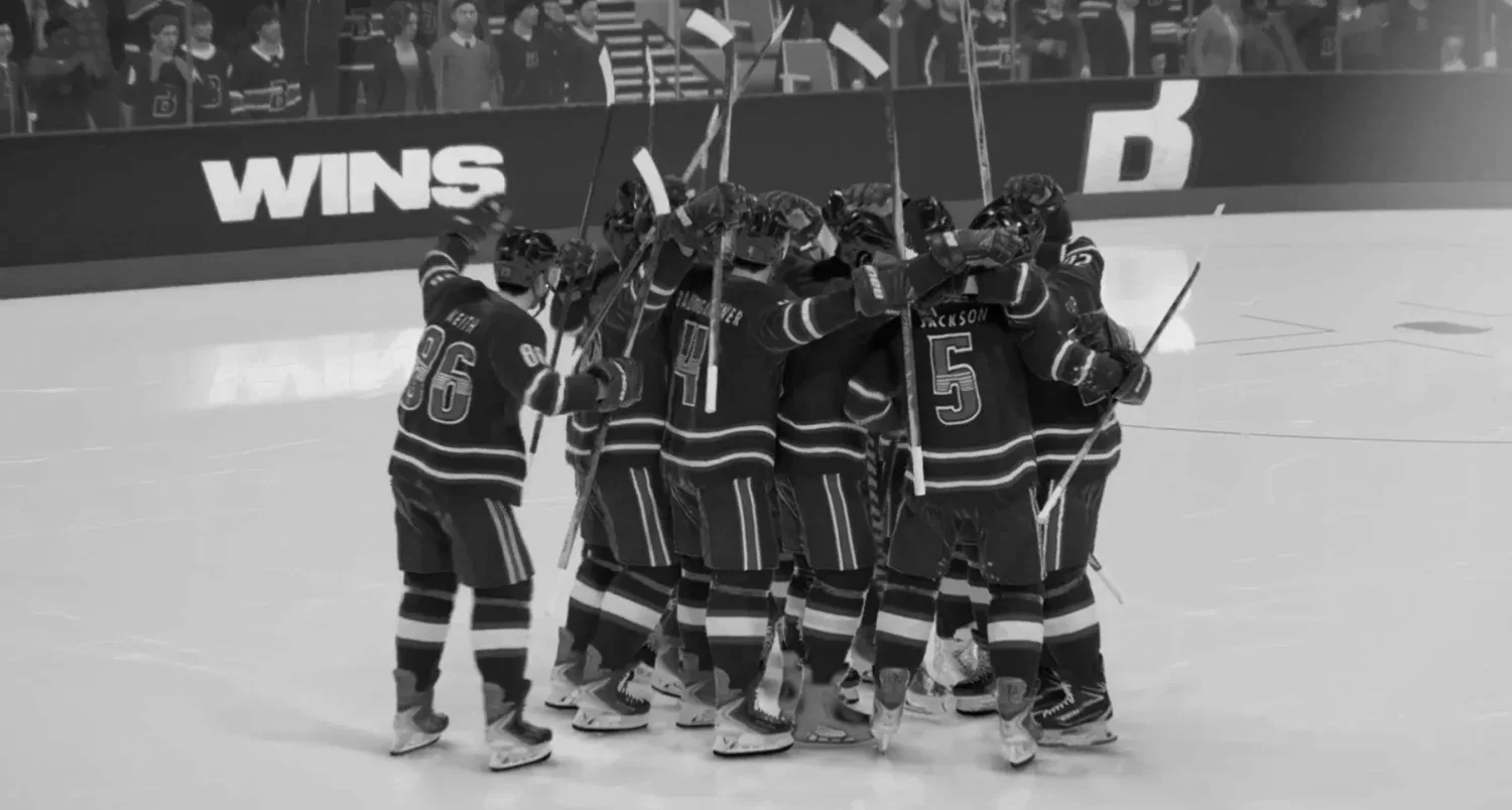 Bardownski players celebrating together on the ice, from the club archive