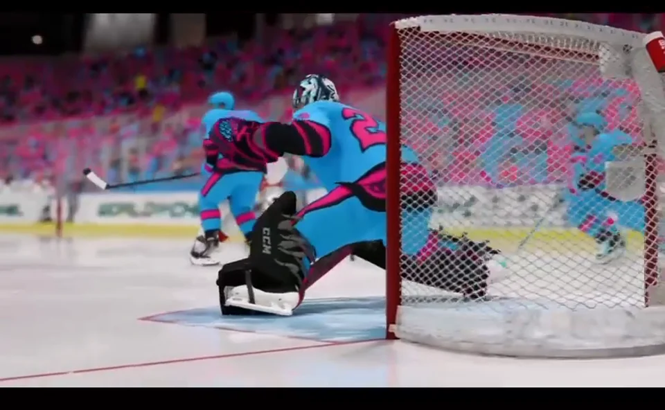 Still from JRT IV’s spectacular saves: a goaltender in the crease
